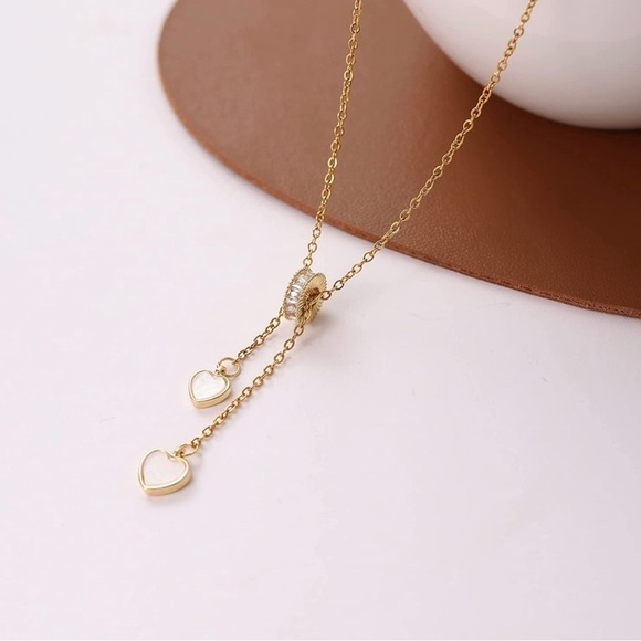 GOLD 18k Plated CZ Heart Lariat Necklace - Picture 4 of 4